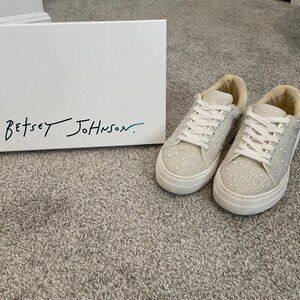 Betsey Johnson Sidny Bridal Pearl Embellished Platform Lace-Up Sneakers